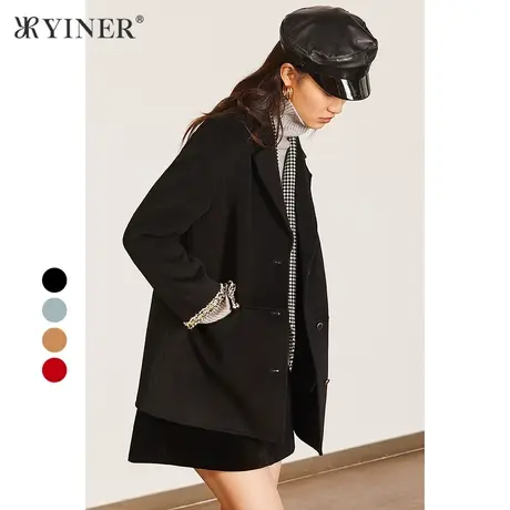 YINER音儿outlets 冬季新款粗花呢边羊毛双面呢大衣商品大图