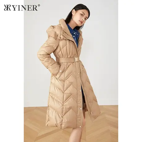 YINER音儿商场同款女装2021冬季新款长款加厚连帽羽绒服商品大图