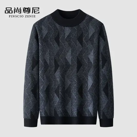 超好看男士毛衣2023新款冬季时尚格纹商务半高领加厚保暖针织毛衫商品大图