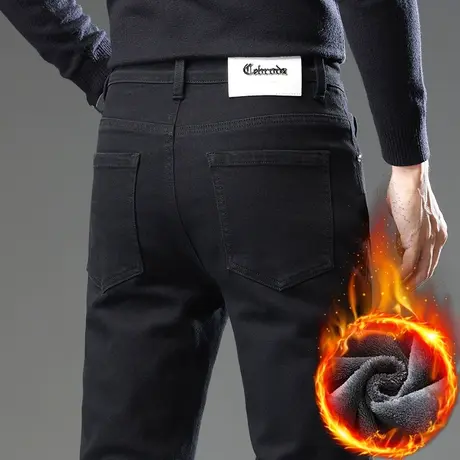 保温加厚休闲牛仔裤子秋冬款男款弹力直筒加绒西裤冬季2023年新款商品大图