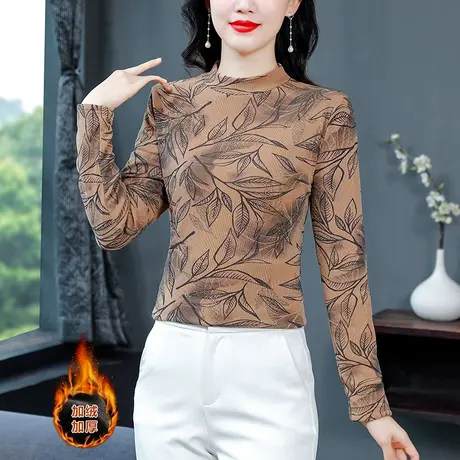 今年流行漂亮打底衫女2023冬装新款高级感修身显瘦网纱长袖t恤女商品大图
