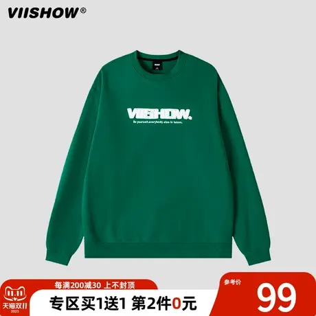 VIISHOW卫衣男春秋2022新款克莱因蓝ins圆领落肩宽松潮流情侣上衣商品大图
