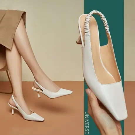 清仓凉鞋女包头方头浅口侧空后空欧美纯色女鞋日常套脚鞋子商品大图