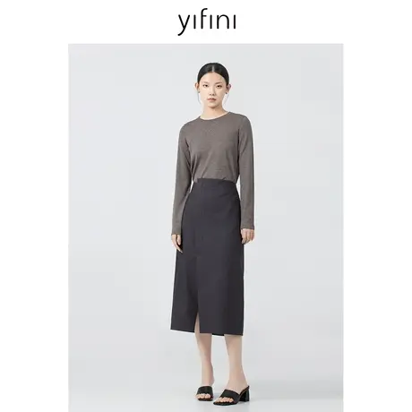 Yifini/易菲复古简约通勤百搭中长款半身裙女2023秋冬新款半裙图片