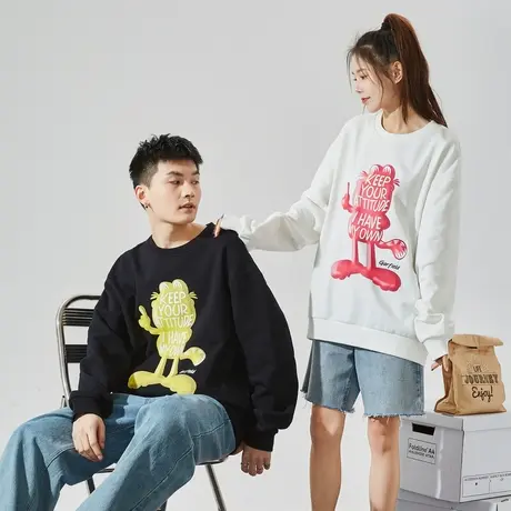 唐狮情侣卫衣男女圆领春秋新款卫衣宽松加菲猫联名外套潮酷ins商品大图