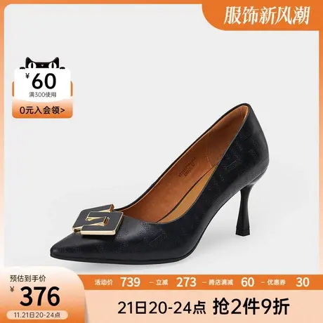千百度商场同款年新款细高跟鞋优雅时尚女单鞋饰扣浅口通勤鞋图片