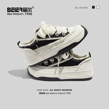 蓓尔帆布鞋女2023新款潮百搭小众休闲鞋夏季透气女鞋厚底低帮板鞋商品大图