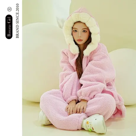Bananagirl女2023年冬季新款珊瑚绒加厚保暖卡通大码可外穿家居服商品大图