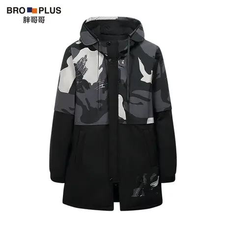 胖哥哥大码中长款棉衣男新款加肥加大宽松休闲防风连帽外套棉服商品大图