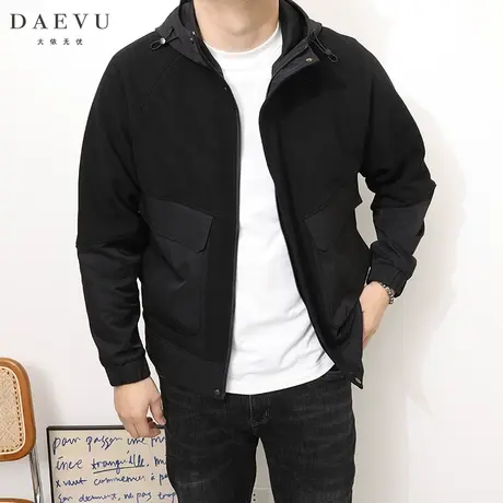 DAEVU春秋新款拼接大号潮胖子加肥加大码男士短款连帽夹克外套商品大图