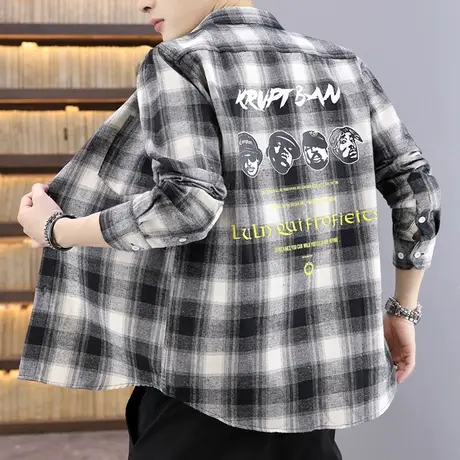 格子衬衫男长袖夏季薄款潮流痞帅男士衬衣外套休闲宽松帅气寸衣服商品大图