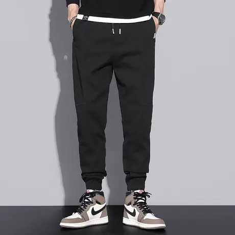 长裤子男春秋款潮流宽松运动休闲裤黑色抽绳小脚束脚九分卫裤百搭商品大图