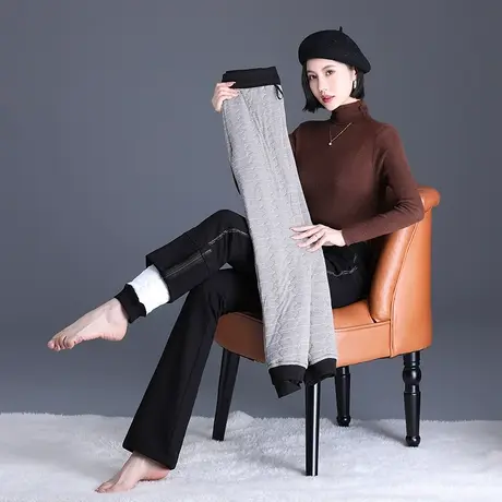 德绒保暖长裤微喇裤女冬季2023新款高腰弹力修身通勤职业休闲裤子商品大图