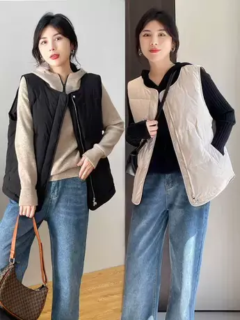 2023秋冬新款百搭羽绒马甲复古休闲工装马夹外套女保暖ins潮流款商品大图