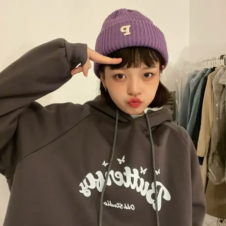 红续街头潮流连帽卫衣女2023新款春装加绒加厚oversize慵懒风上衣图片