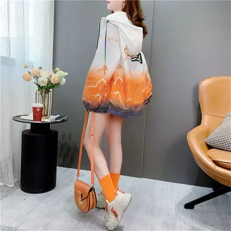 拼色连帽工装外套女秋季2022年新款韩版宽松学生休闲百搭渐变上衣商品大图