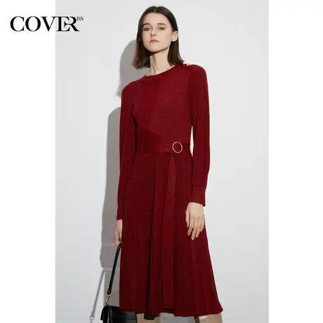 COVER春季鎏金搬针工艺条纹亮丝连衣裙图片