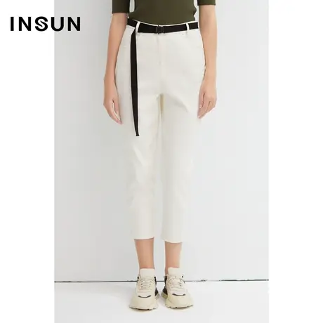 INSUN恩裳春季棉质白色九分小脚裤图片