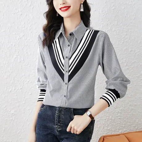 长袖女士衬衫2023秋装新款条纹衬衣设计感小众洋气欧货潮时髦法式商品大图