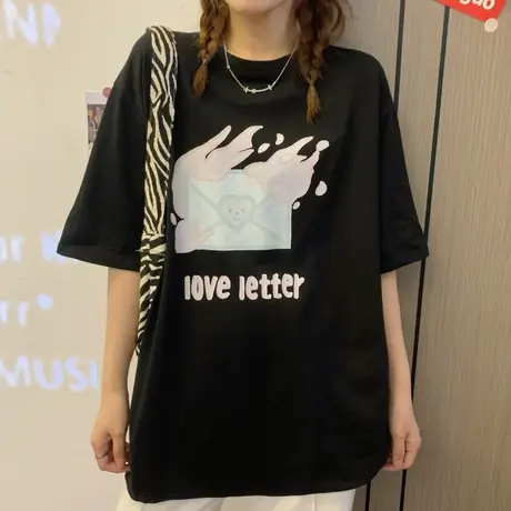 oversize短袖t恤女夏季薄款宽松韩版ins半袖设计感小众纯棉上衣服商品大图