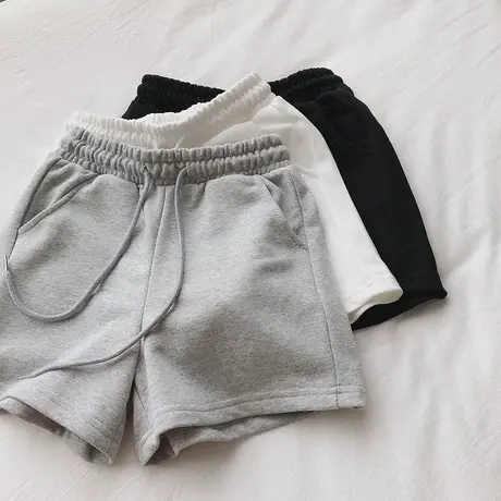 仿棉bf风高腰运动短裤女韩版休闲裤显瘦宽松阔腿热裤灰色直筒裤夏图片