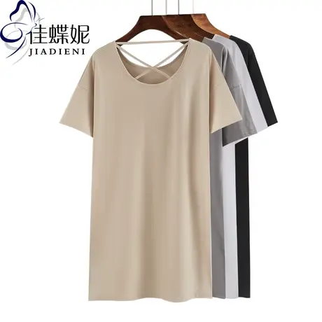 2023春夏装新款宽松休闲短袖连衣裙后背交叉镂空性感显瘦T恤裙图片