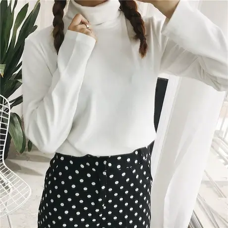 2024新款春秋冬季新款内搭半高领打底衫白色洋气长袖t恤女上衣服图片