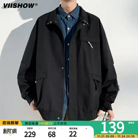 VIISHOW冲锋夹克外套男春秋季潮牌连帽工装夹克户外防风防水登山商品大图