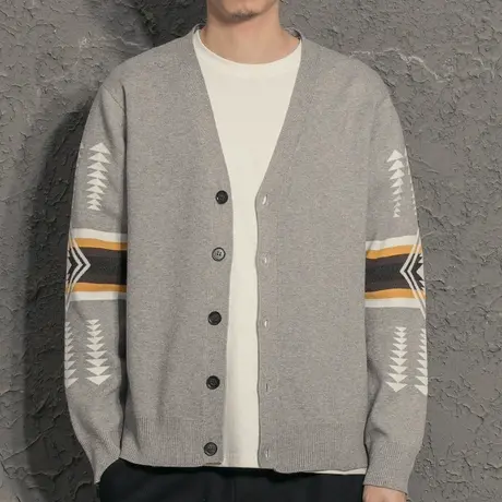 2021年秋季新款日系复古开衫外套原宿风针织衫毛衣韩版潮男士秋装商品大图