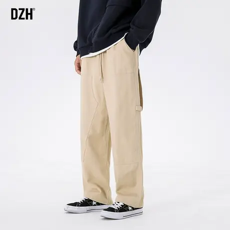 男士日系慵懒坠感直筒裤卡其色工装裤子男秋季潮牌宽松男裤休闲裤商品大图