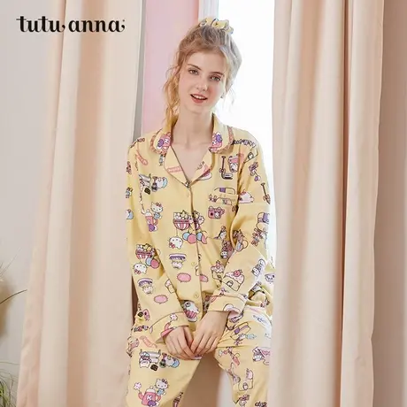 tutuanna秋冬睡衣女套装联名HelloKitty满印可爱两件套长袖家居服图片