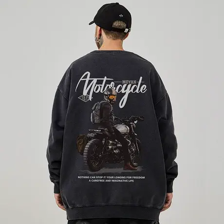 加肥加大码美式重磅复古胖子男装潮流宽松水洗做旧圆领卫衣秋冬季商品大图