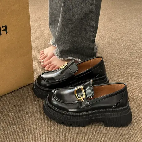 厚底乐福鞋女2023春季新款爆款女鞋2022春秋英伦风小皮鞋黑色单鞋商品大图