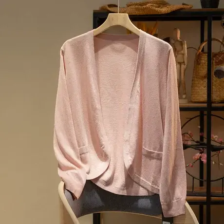 享永子天丝亚麻针织开衫女春秋外套文艺复古宽松显瘦2023秋季新款图片