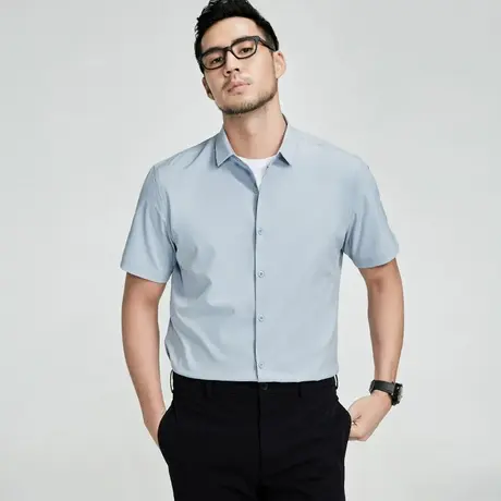 格慕施高弹易打理大码宽松短袖衬衫男免烫冰丝弹力商务工装衬衣服商品大图