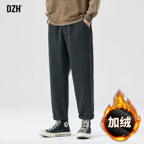 男士加绒休闲裤男冬季加厚直筒宽松深灰色裤子男款美式2024年新款商品大图