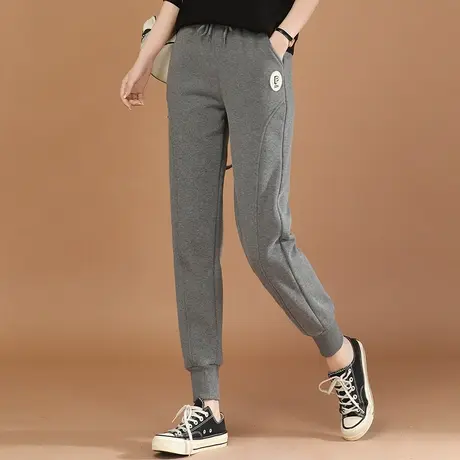 韩潮袭人松紧腰束脚加绒运动卫裤女2023冬季新加厚哈伦休闲裤图片
