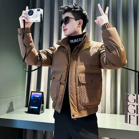 潮牌棉衣男冬季重磅时尚立领冬装棉袄设计感个性短款痞帅工装棉服图片