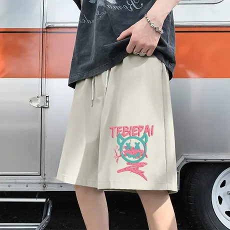 夏季美式嘻哈涂鸦印花短裤男潮牌ins宽松五分裤外穿运动休闲中裤商品大图