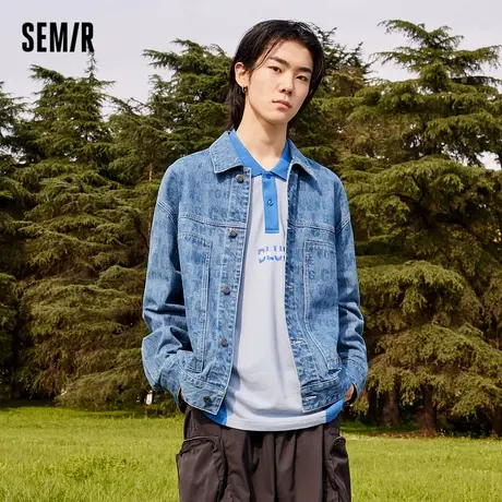 森马牛仔外套男潮牌满印2021秋季新款高街宽松休闲男士短款夹克商品大图