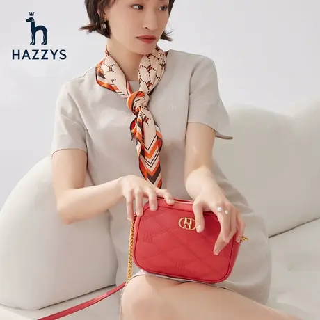 Hazzys哈吉斯简约斜挎包女士新款上班族通勤红色英伦风真皮单肩包商品大图
