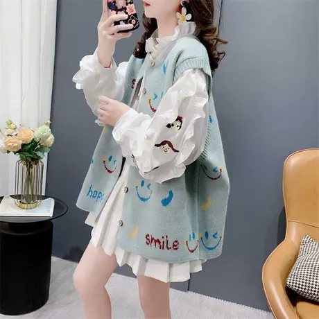 韩系甜美风减龄针织开衫马甲女春季2024新款宽松洋气无袖坎肩背心商品大图