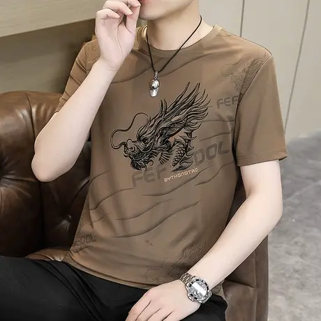 2024夏季冰丝圆领体恤薄款高弹性潮流时尚帅气上衣半袖龙年本命年商品大图