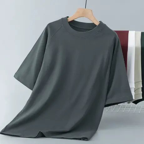 350g重磅美式纯棉t恤男短袖夏季圆领全棉半袖宽松纯色体恤插肩袖商品大图