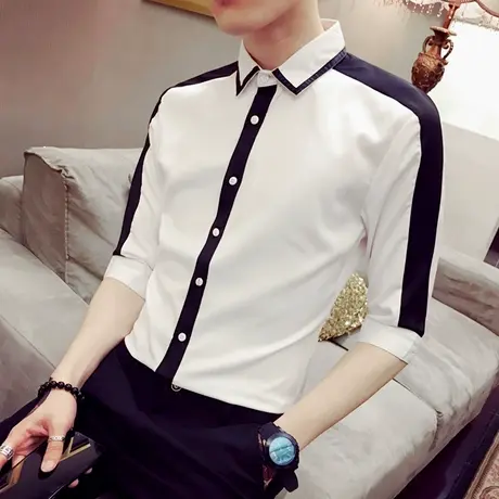 衬衫男士短袖夏季社会小伙帅气七分袖衬衣潮流中袖ins韩版57寸衫商品大图