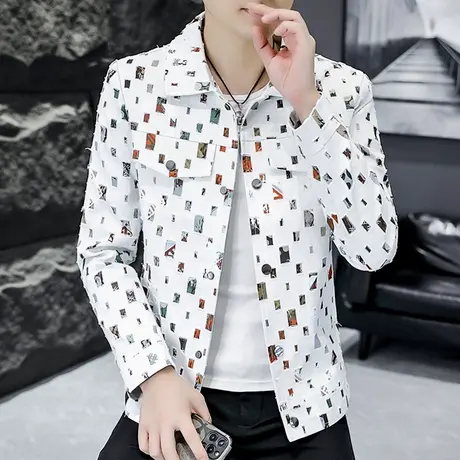 设计感潮牌破洞夹克男秋季潮流痞帅气学生情侣装彩色外套ins秋装商品大图