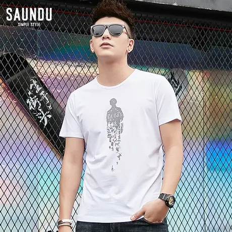 夏季莫代尔短袖t恤男装潮流白色夏天修身上衣服圆领冰丝印花半袖商品大图