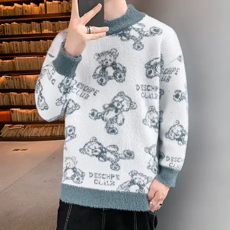 秋冬季初中高中学生水貂绒毛衣男孩线衣15岁青少年半高领针织衫12商品大图