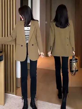 黑色西装外套女装小个子2023春秋短款高级感炸街韩版休闲chic西服图片