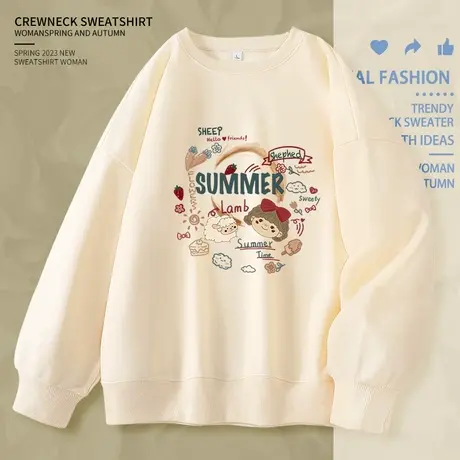 圆领卫衣女2023秋季新款oversize长袖女装上衣学生小众设计感外套商品大图